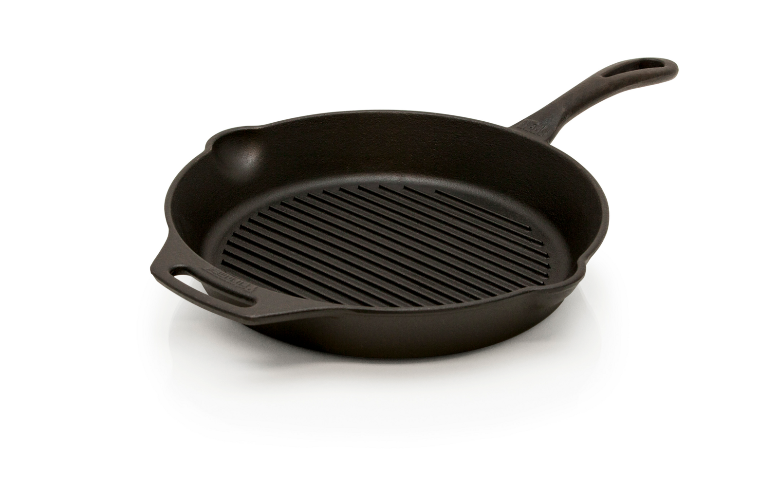 Schwarze Grillpfanne aus Gusseisen mit Griff