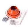 Clay pot, saucer, pipe, and small bags with pipe coal on white background