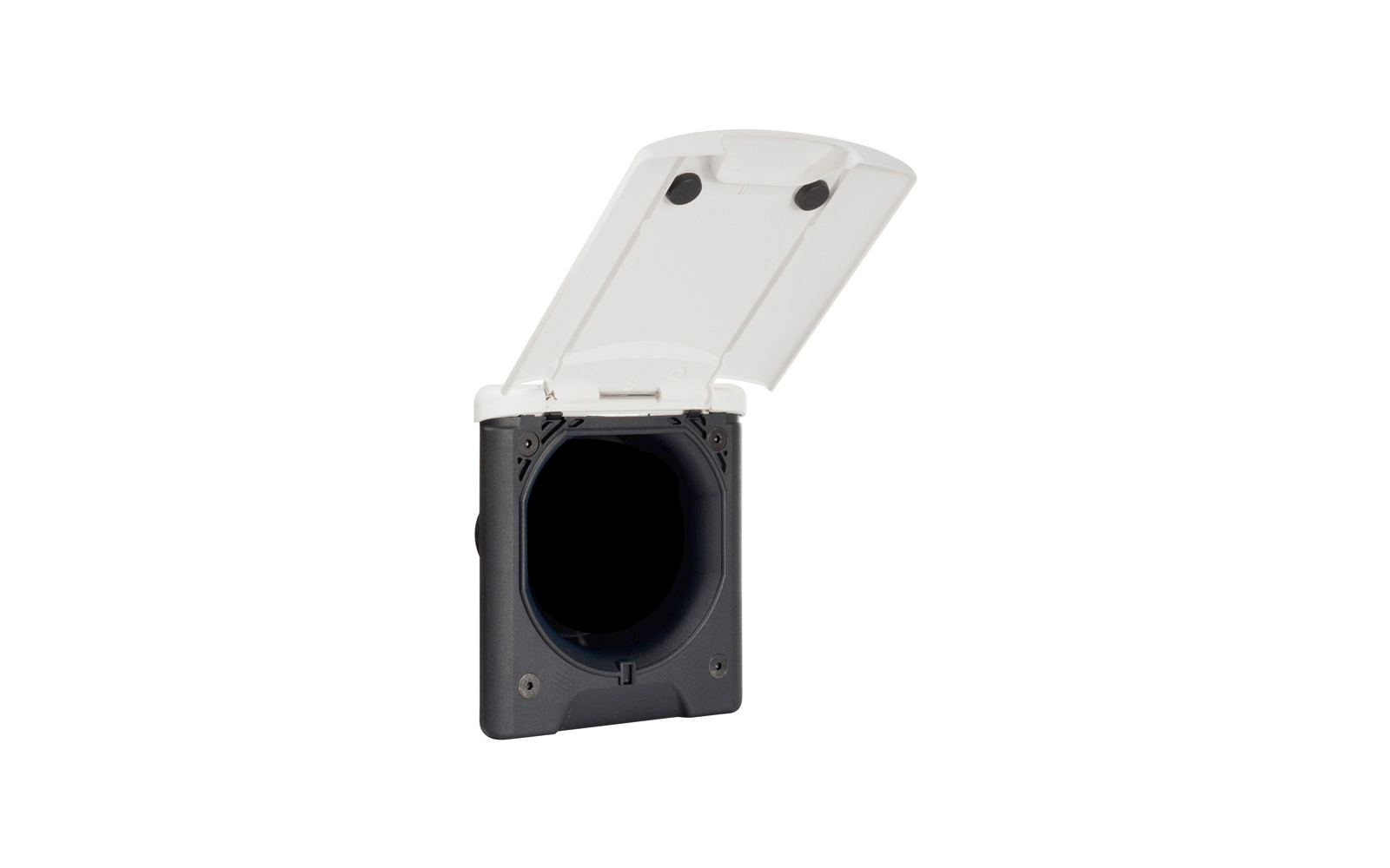 Prise électrique blanche avec couvercle de protection rabattable