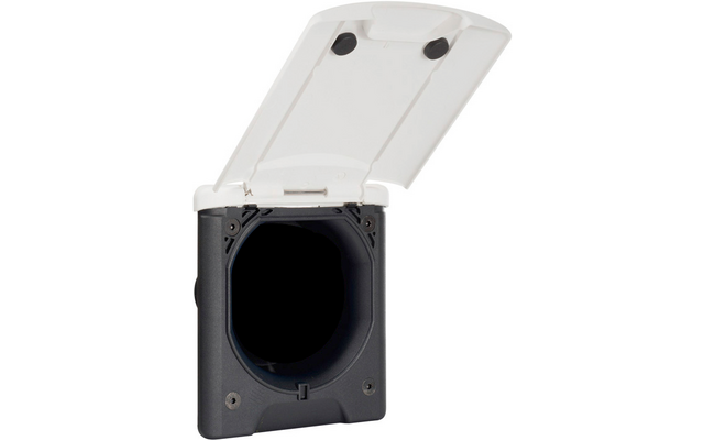 Prise électrique blanche avec couvercle de protection rabattable