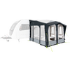 Inflatable gray and black tent with windows set up on grass