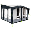Tent with large windows and open curtains