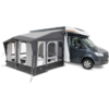 Camper con veranda grigia attaccata con finestre