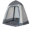 Ein graues Campingzelt mit offenem Eingang