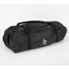 Schwarze zusammengeklappte Tasche mit Tragegriff und Logo