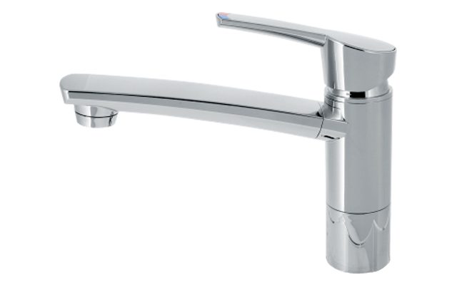 Chrome kitchen faucet with long spout and lever handle