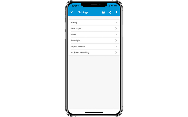 Smartphone met geopend instellingenmenu waarin profielopties worden weergegeven