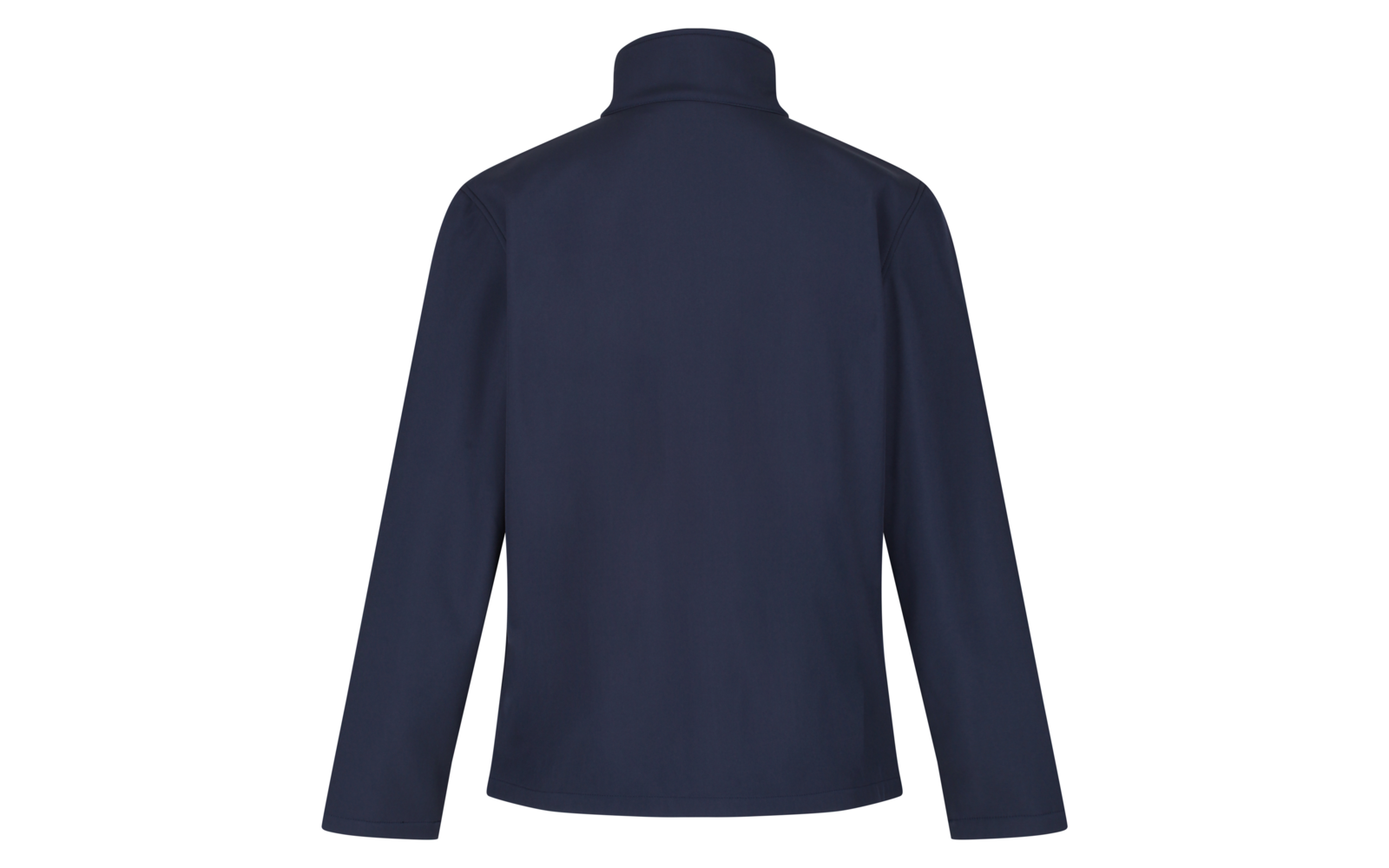 Donkerblauwe trui met lange mouwen en staande kraag, achterkant