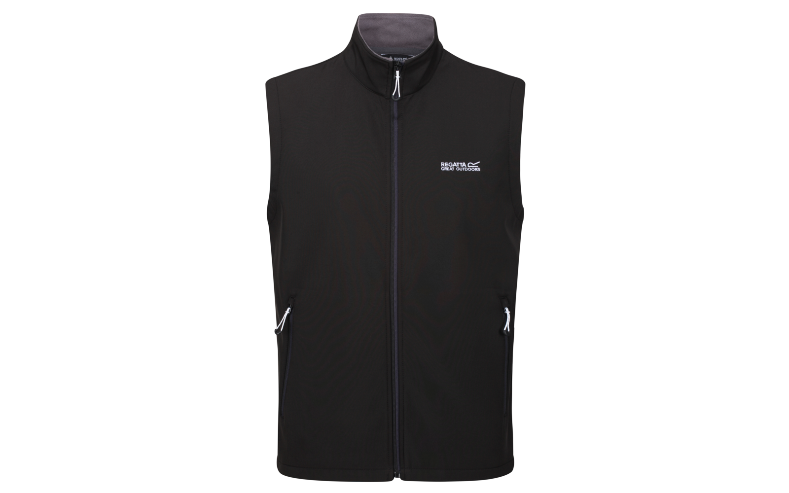Zwarte softshell-jas zonder mouwen met ritssluiting en twee zijzakken