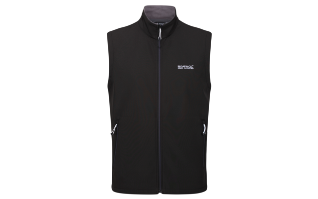 Zwarte softshell-jas zonder mouwen met ritssluiting en twee zijzakken