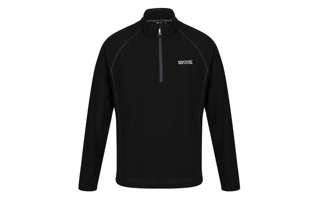 Schwarzes Langarmshirt mit kurzem Reißverschluss und Stehkragen