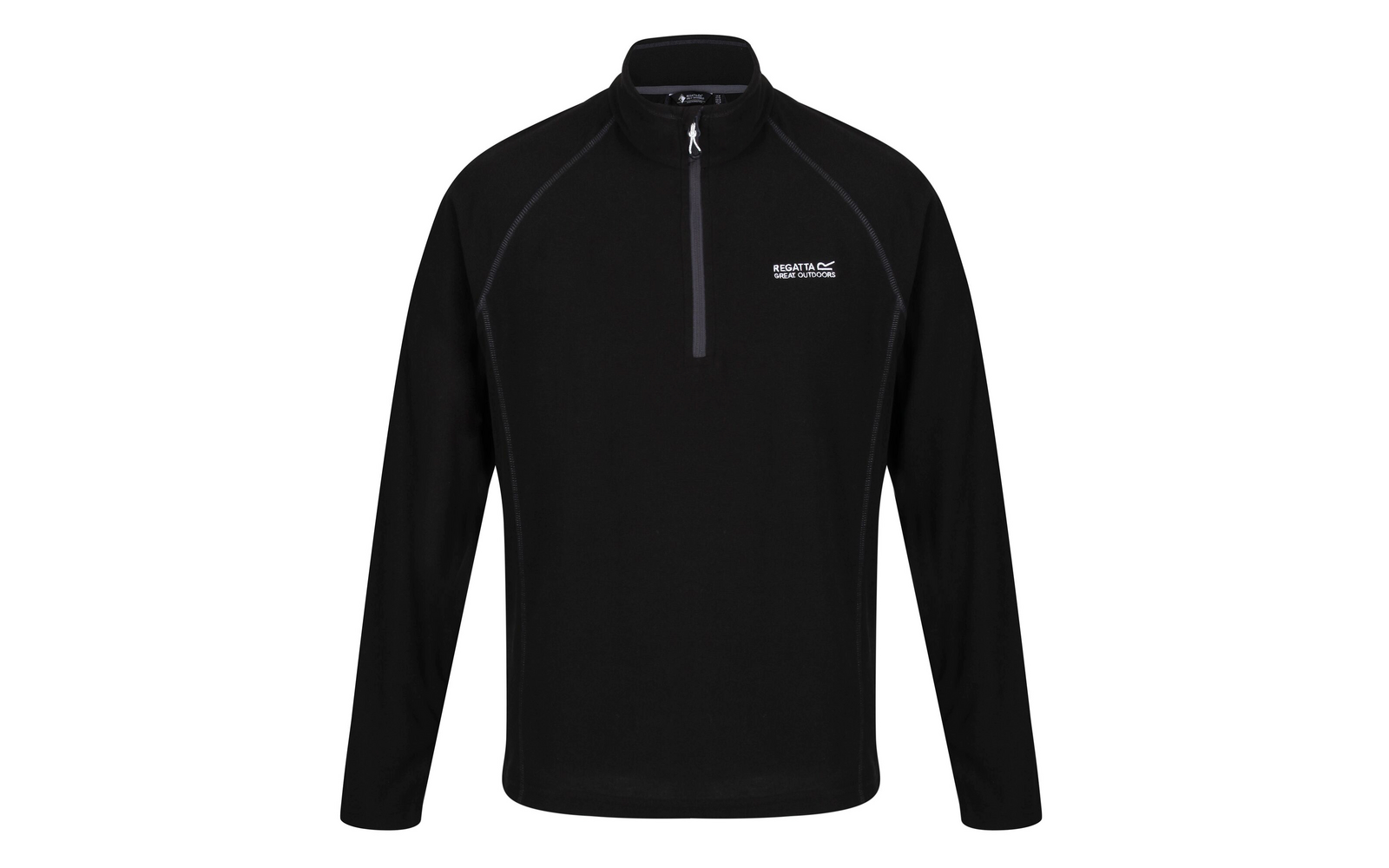 Schwarzes Langarmshirt mit kurzem Reißverschluss und Stehkragen