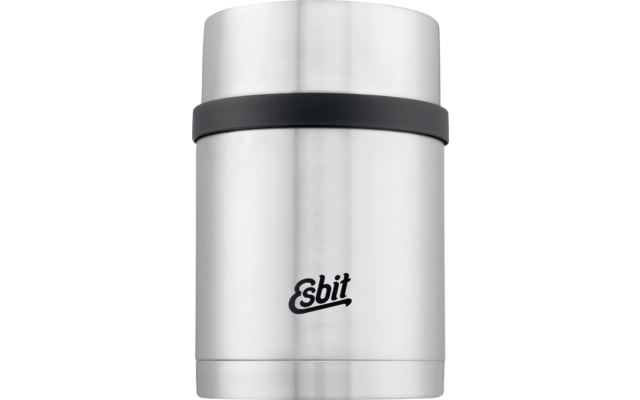 Silberner Thermobehälter mit schwarzem Deckel und Esbit-Logo