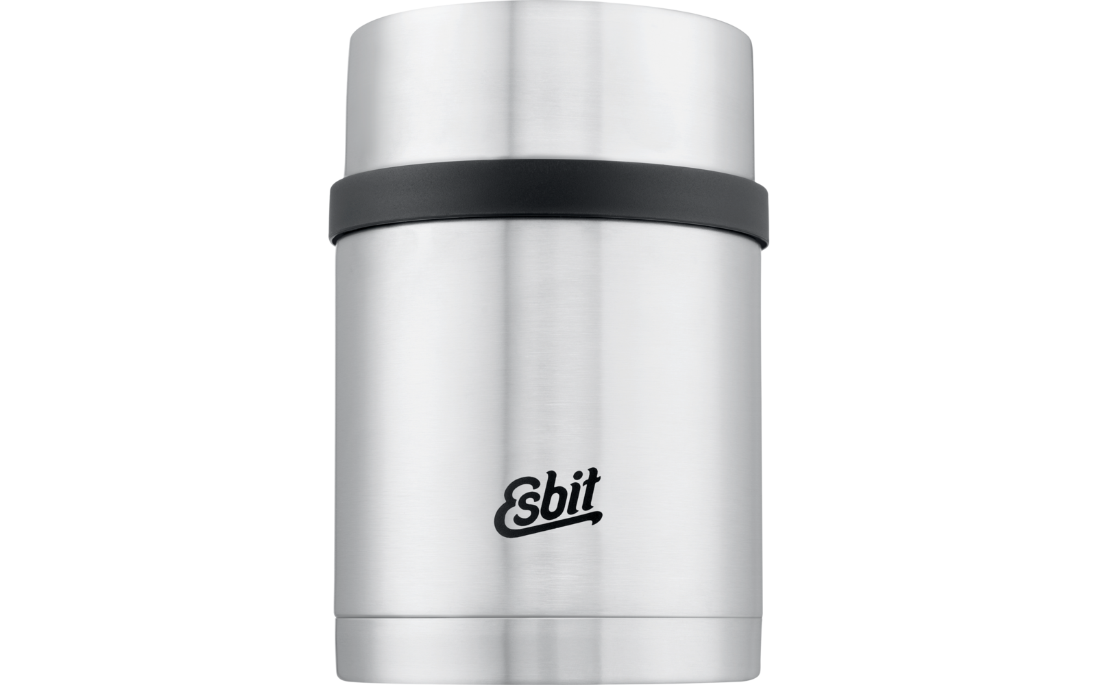 Silberner Thermobehälter mit schwarzem Deckel und Esbit-Logo