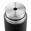 Edelstahl Thermosflasche mit schwarzem Körper und silbernem Deckel