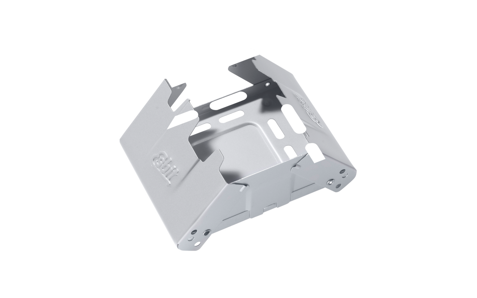 Metal bracket with folding mechanism on white background