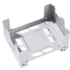 Metal bracket with multiple cutouts and mounting tabs on white background