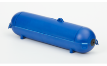 Blue cylindrical pressure vessel with rounded ends and small feet