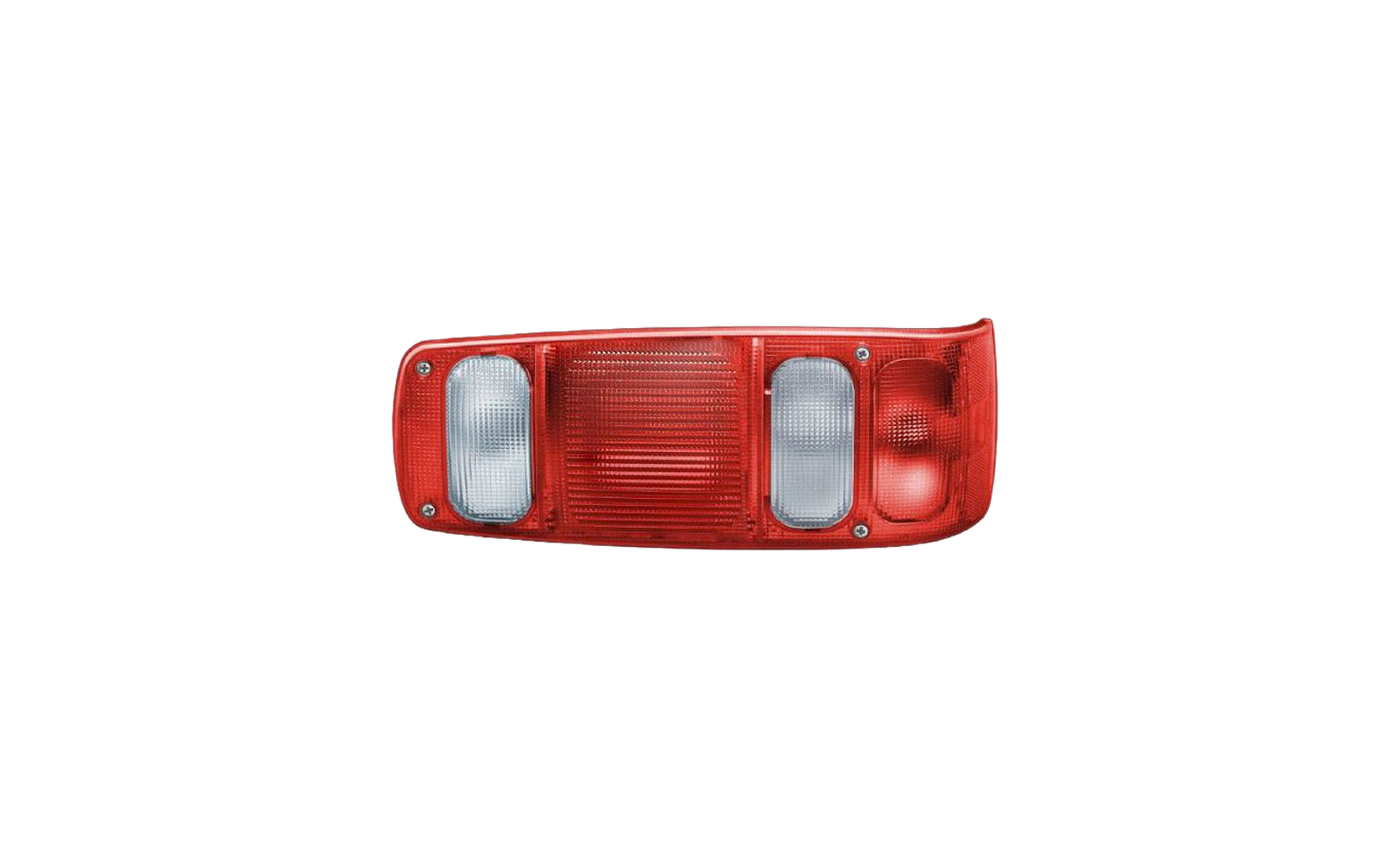 Rode reflector en achterlicht van een voertuig met twee witte lampen