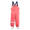 Pantalones de lluvia impermeables rosas para niños con tirantes negros ajustables y banda reflectante en la pierna