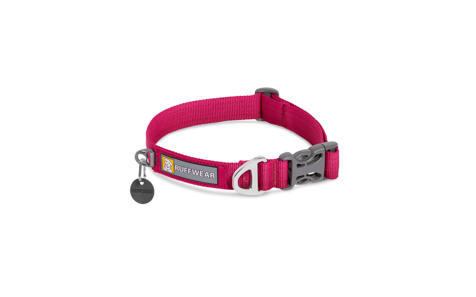 Collar rojo ajustable para perro con hebilla gris y anilla metálica
