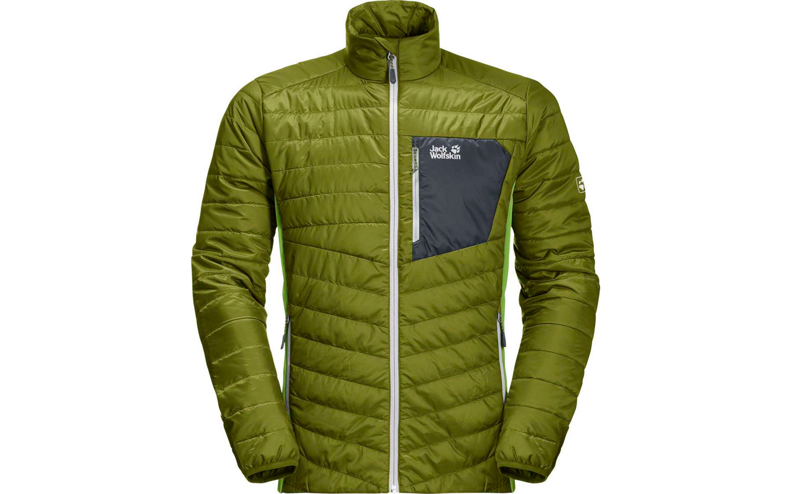 Grüne gesteppte Jacke mit Reißverschluss und Brusttasche