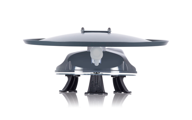 Objet volant rond argenté avec quatre jambes et antennes