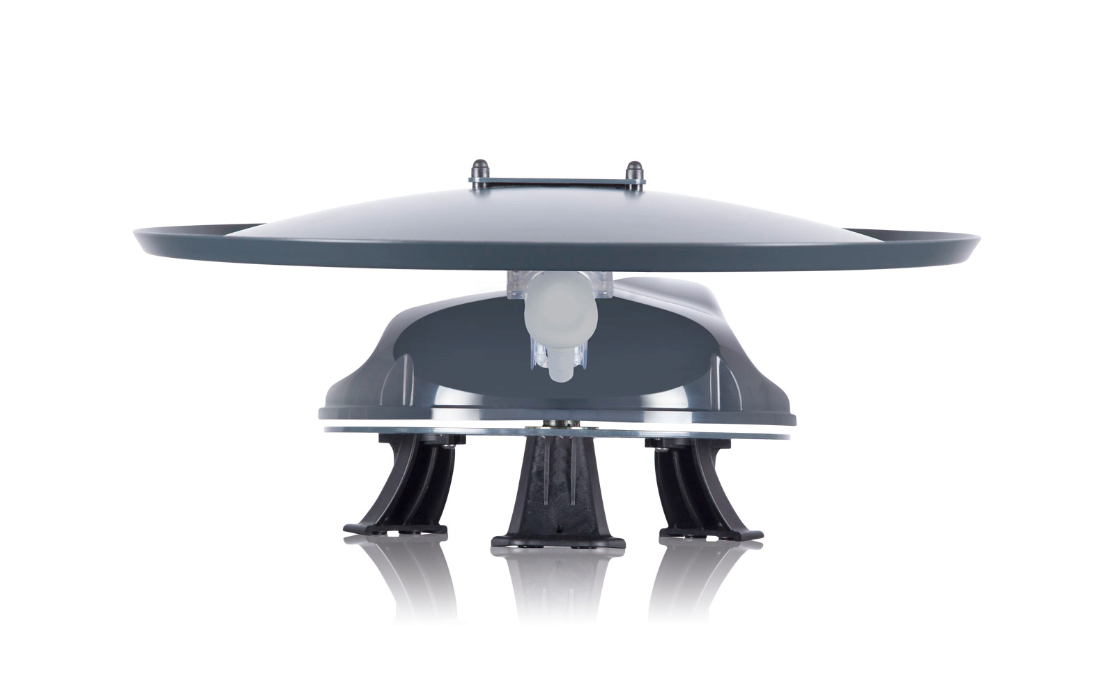 Objet volant rond argenté avec quatre jambes et antennes