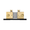 Conector de abrazadera de resorte eléctrico color dorado sobre base negra