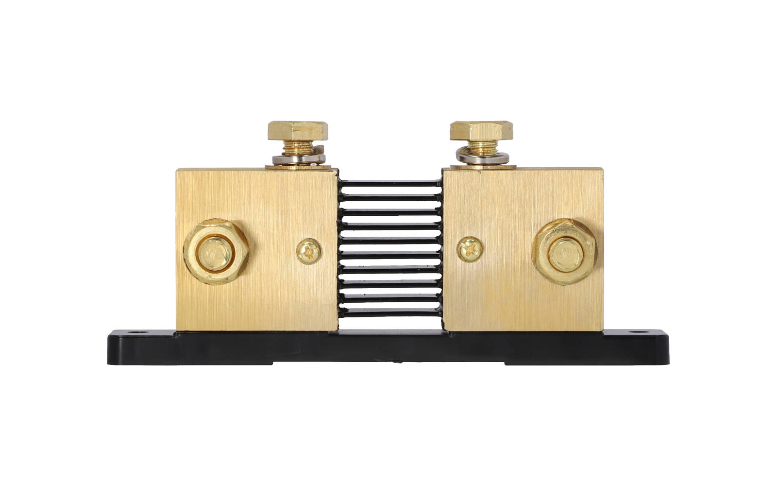 Conector de abrazadera de resorte eléctrico color dorado sobre base negra