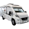 Camper bianco fotografato dalla parte anteriore destra