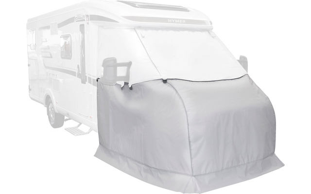 Copertura frontale bianca su un camper in uno studio fotografico