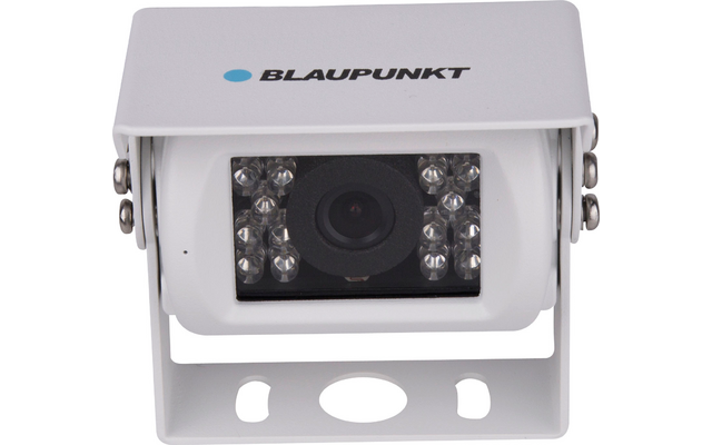 White surveillance camera with multiple infrared LEDs and Blaupunkt logo