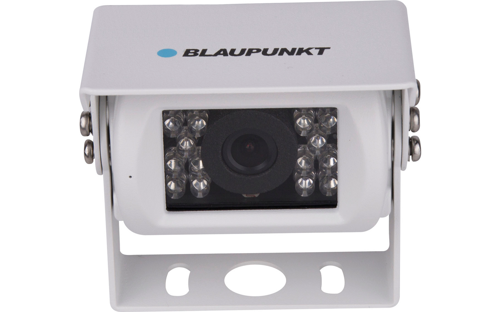 White surveillance camera with multiple infrared LEDs and Blaupunkt logo