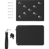 Black graphics tablet with pen, charging cable beside it
