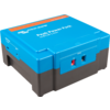 Blue and black plastic container with lid, side latch