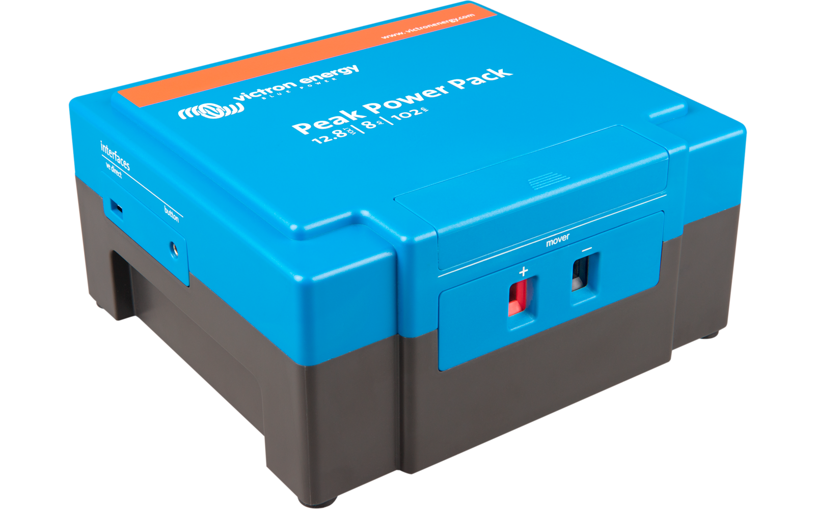 Blue and black plastic container with lid, side latch