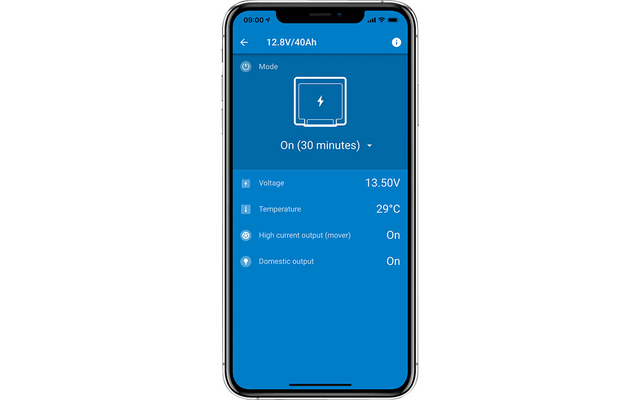 Smartphone with open app and blue background, displaying loading screen