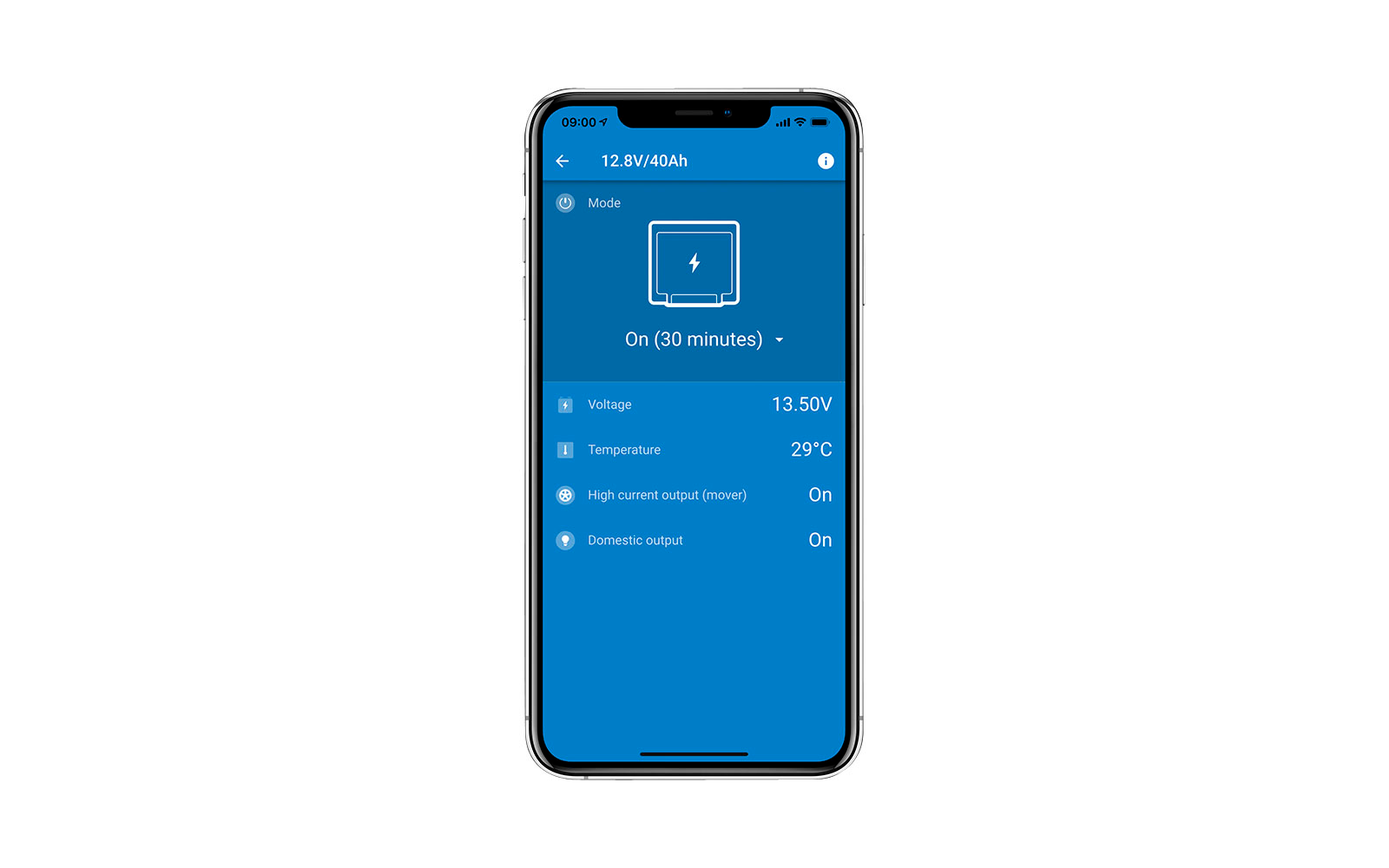 Smartphone with open app and blue background, displaying loading screen