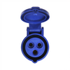 Offene blaue dreipolige Steckdose