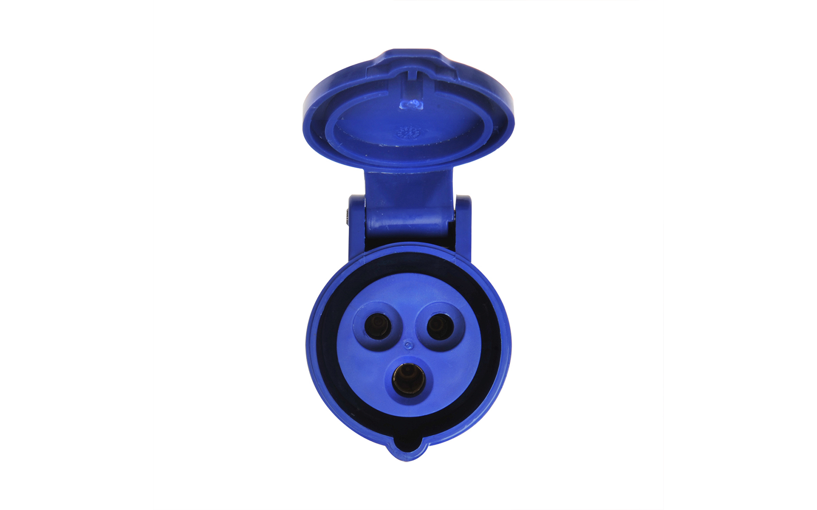 Offene blaue dreipolige Steckdose