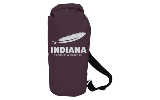 Dunkelvioletter Packsack mit einem weißen Feder-Logo und dem Schriftzug 'INDIANA PADDLE & SUP CO.'