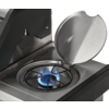 Open stove with burning blue gas flame burner