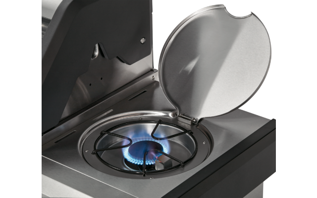 Open stove with burning blue gas flame burner