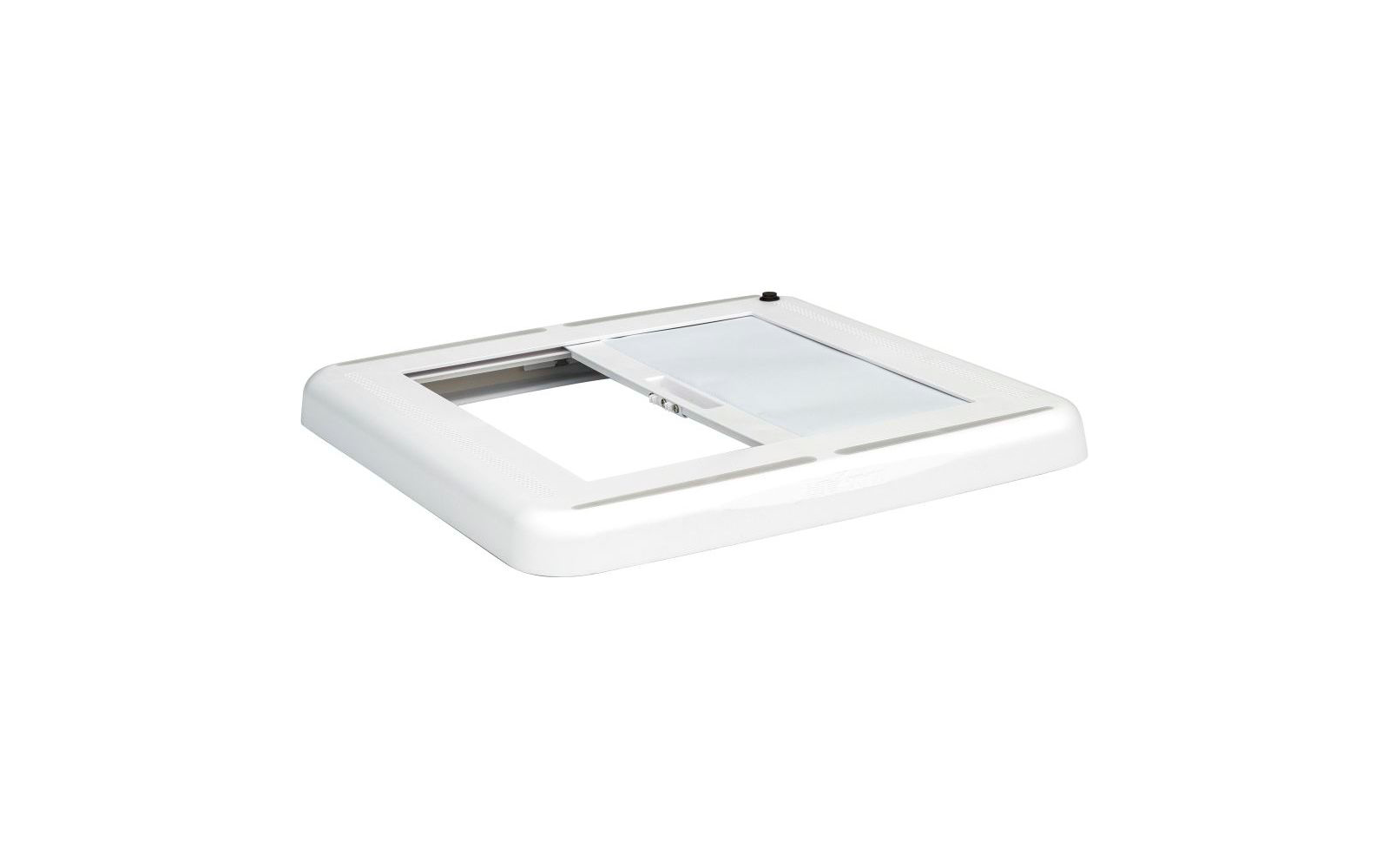 cornice porta quadrata bianca con una piccola sportellina e una chiusura metallica