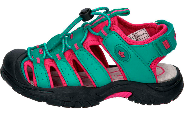 Grüner und rosa Sportsandale mit schwarzer Sohle