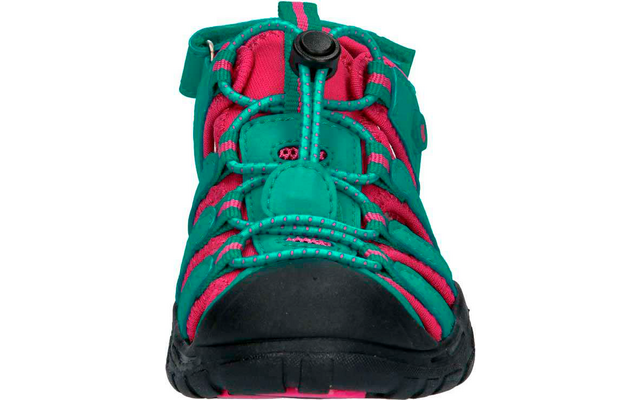 Grüner und rosa Kindersandale mit schwarzen Details