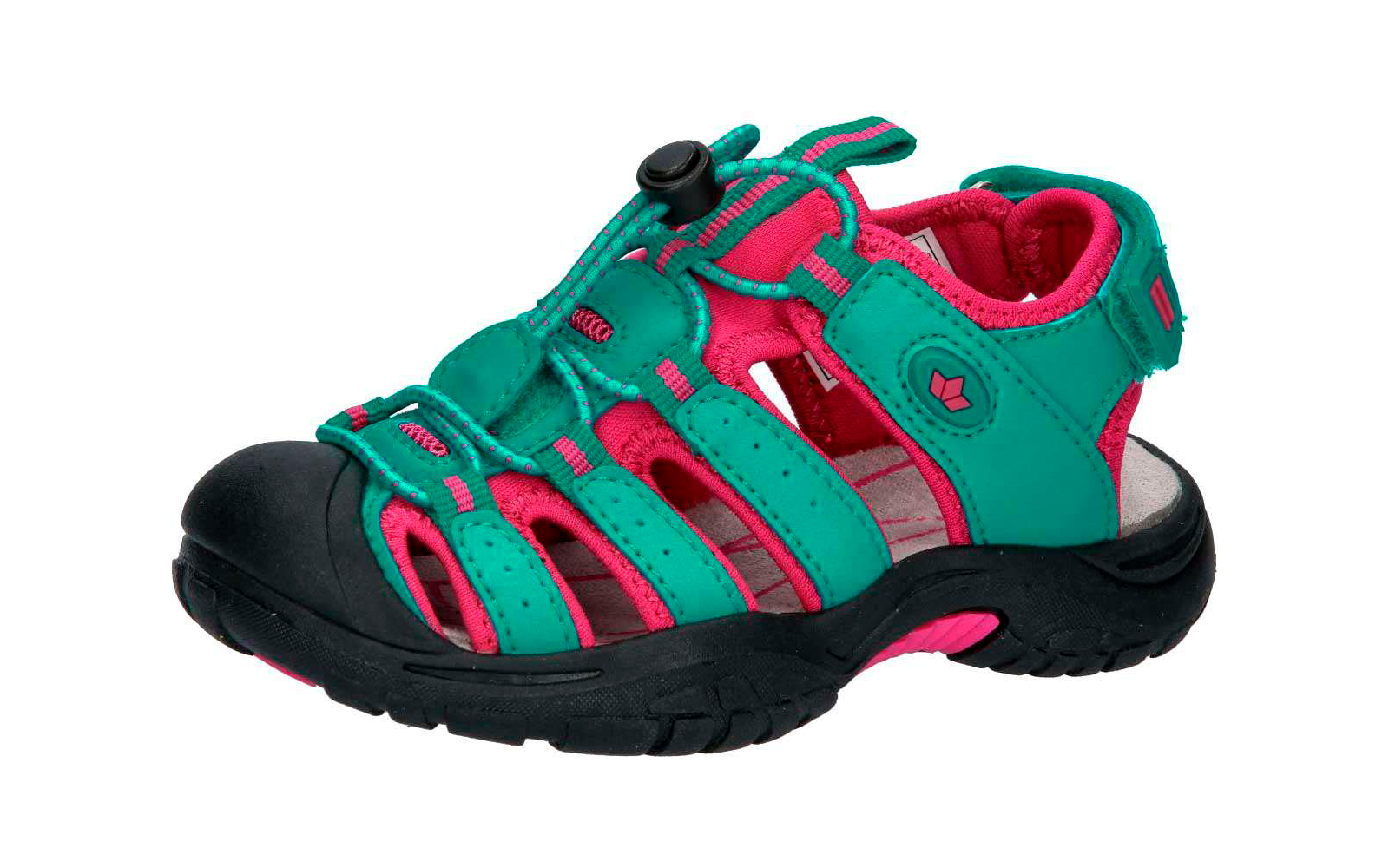 Grüner und pinker Wanderschuh mit schwarzen Details