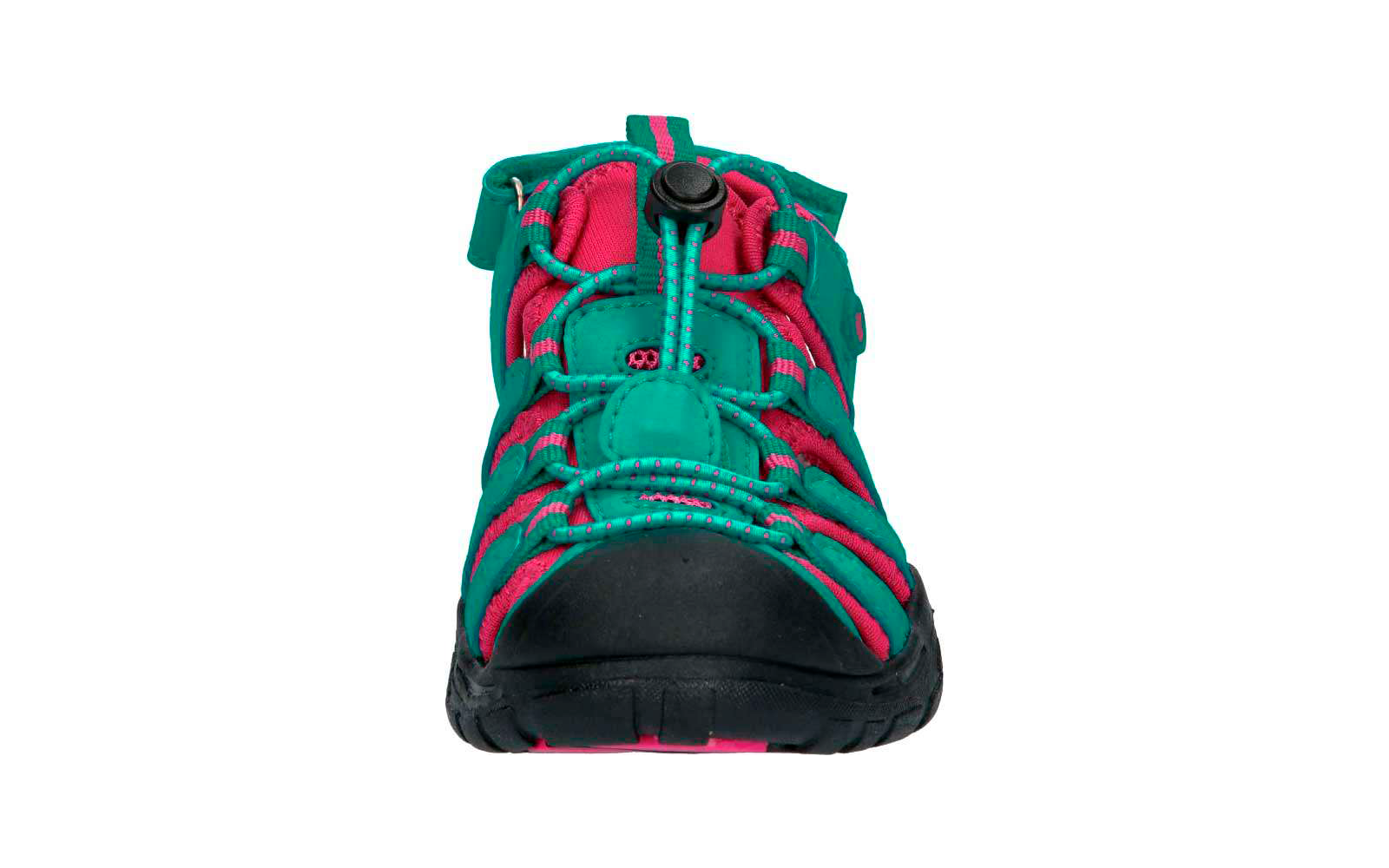 Grüner und rosa Kindersandale mit schwarzen Details