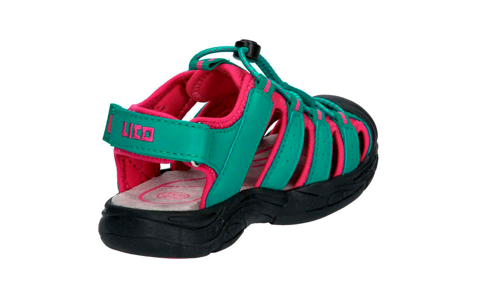 Grüner und pinker Outdoor-Sandale mit schwarzer Sohle